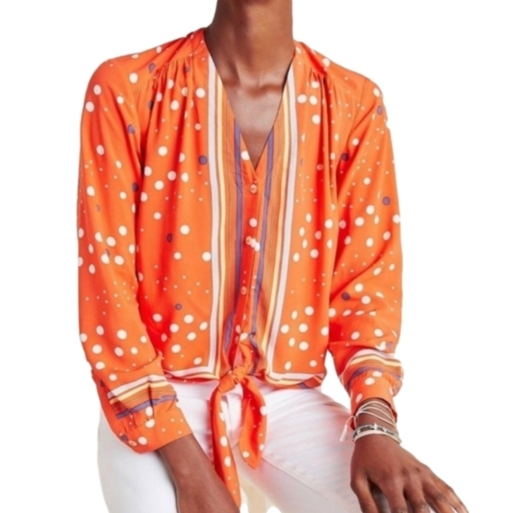 Anthropologie Maeve Elan Patterned Scarf Tie Blouse Top